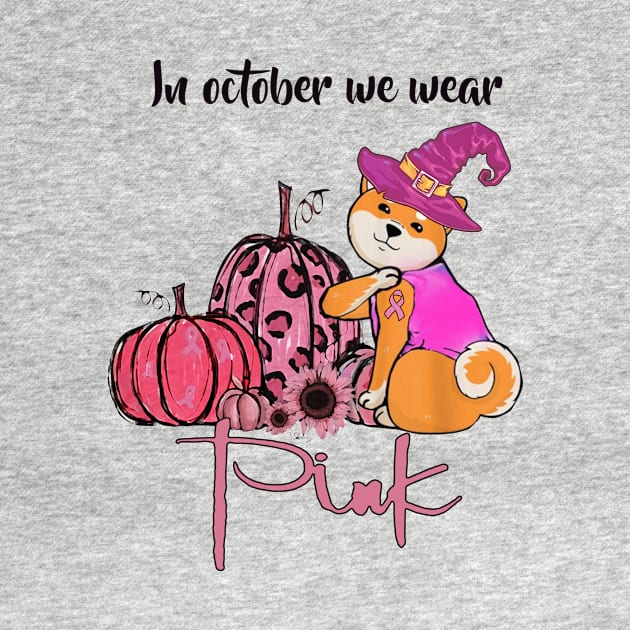 In October We Wear Pink - Halloween Pink Shiba Inu Dog Witch Pumpkin by Tiennhu Lamit19